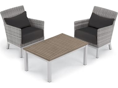 Oxford Garden Argento Wicker 3 Piece Lounge Set with Jet Black Lumbar Pillows & Cushions OXF5550