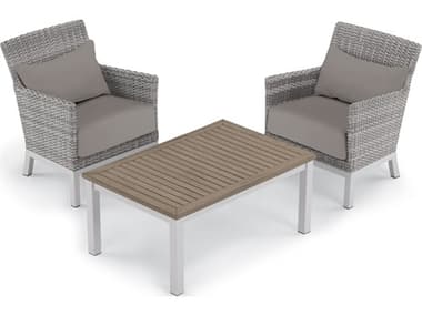 Oxford Garden Argento Wicker 3 Piece Lounge Set with Stone Lumbar Pillows & Cushions OXF5552