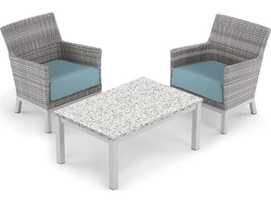 Oxford Garden Argento Wicker 3 Piece Lounge Set with Ice Blue Cushions OXF5559