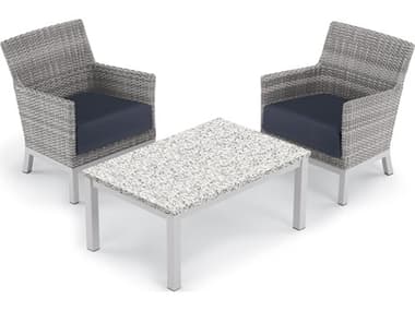 Oxford Garden Argento Wicker 3 Piece Lounge Set with Midnight Blue Cushions OXF5561