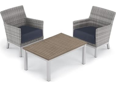 Oxford Garden Argento Wicker 3 Piece Lounge Set with Midnight Blue Cushions OXF5571