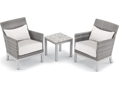 Oxford Garden Argento Wicker 3 Piece Lounge Set with Eggshell White Lumbar Pillows & Cushions OXF5578