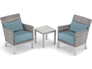 Oxford Garden Argento Wicker 3 Piece Lounge Set with Ice Blue Lumbar Pillows & Cushions OXF5579