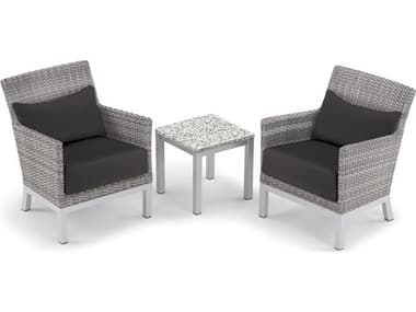 Oxford Garden Argento Wicker 3 Piece Lounge Set with Jet Black Lumbar Pillows & Cushions OXF5580