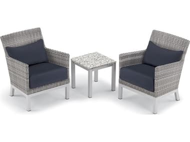Oxford Garden Argento Wicker 3 Piece Lounge Set with Midnight Blue Lumbar Pillows & Cushions OXF5581