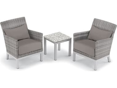 Oxford Garden Argento Wicker 3 Piece Lounge Set with Stone Lumbar Pillows & Cushions OXF5582