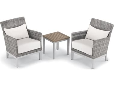 Oxford Garden Argento Wicker 3 Piece Lounge Set with Eggshell White Lumbar Pillows & Cushions OXF5588