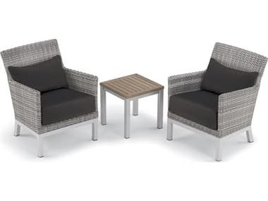 Oxford Garden Argento Wicker 3 Piece Lounge Set with Jet Black Lumbar Pillows & Cushions OXF5590