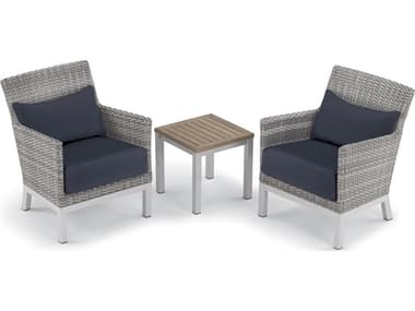 Oxford Garden Argento Wicker 3 Piece Lounge Set with Midnight Blue Lumbar Pillows & Cushions OXF5591