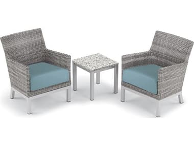 Oxford Garden Argento Wicker 3 Piece Lounge Set with Ice Blue Cushions OXF5599