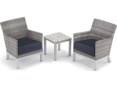 Oxford Garden Argento Wicker 3 Piece Lounge Set with Midnight Blue Cushions OXF5601