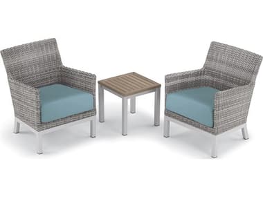 Oxford Garden Argento Wicker 3 Piece Lounge Set with Ice Blue Cushions OXF5609
