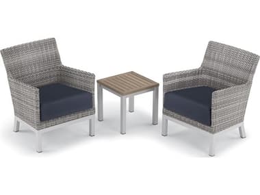 Oxford Garden Argento Wicker 3 Piece Lounge Set with Midnight Blue Cushions OXF5611