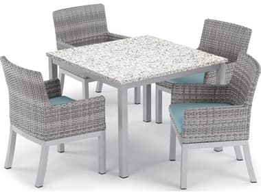Oxford Garden Argento Wicker 5 Piece Dining Set with Ice Blue Cushions OXF5614