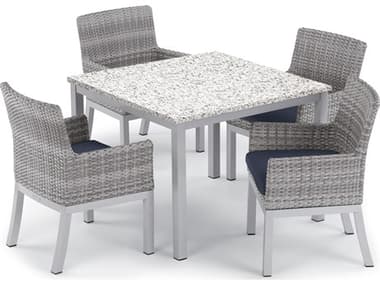 Oxford Garden Argento Wicker 5 Piece Dining Set with Midnight Blue Cushions OXF5616