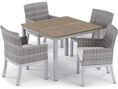 Oxford Garden Argento Wicker 5 Piece Dining Set with Eggshell White Cushions OXF5628