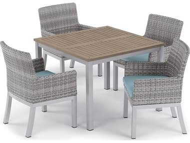 Oxford Garden Argento Wicker 5 Piece Dining Set with Ice Blue Cushions OXF5629