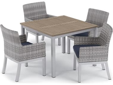 Oxford Garden Argento Wicker 5 Piece Dining Set with Midnight Blue Cushions OXF5631