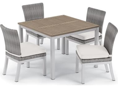 Oxford Garden Argento Wicker 5 Piece Dining Set with Eggshell White Cushions OXF5648