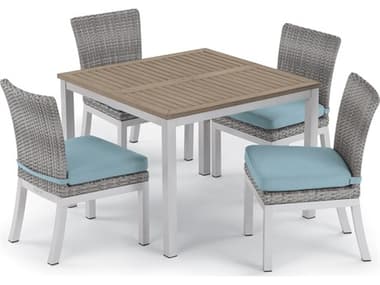 Oxford Garden Argento Wicker 5 Piece Dining Set with Ice Blue Cushions OXF5649