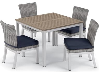 Oxford Garden Argento Wicker 5 Piece Dining Set with Midnight Blue Cushions OXF5651
