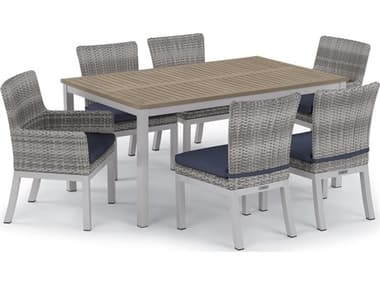 Oxford Garden Argento Wicker 7 Piece Dining Set with Midnight Blue Cushions OXF5671