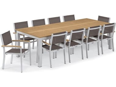 Oxford Garden Travira Aluminum Flint 11 Piece Dining Set with Cocoa Sling OXF5876
