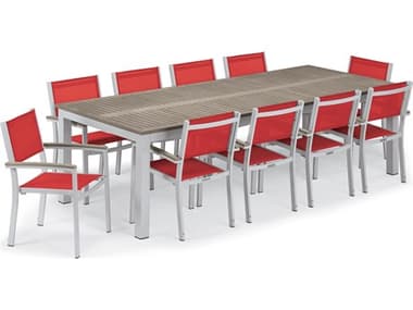Oxford Garden Travira Aluminum Flint 11 Piece Dining Set with Red Sling OXF5887