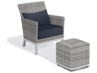 Oxford Garden Argento Wicker 2 Piece Lounge Set with Midnight Blue Lumbar Pillows & Cushions OXF5953