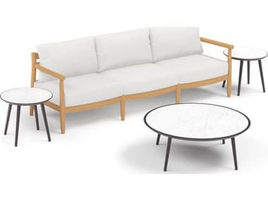Oxford Garden Lido Teak Natural 4 Piece Lounge Set with Bliss Linen Cushions OXF6172KPCC