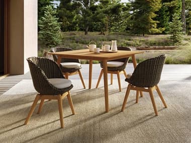 Oxford Gardens Tulle Teak Natural 5 Piece 45'' Square Dining Set with Shadow Bliss Linen OXF6175