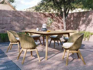 Oxford Gardens Tulle Teak Natural 7 Piece 78'' Rectangular Dining Set with Flax Bliss Linen OXF6176