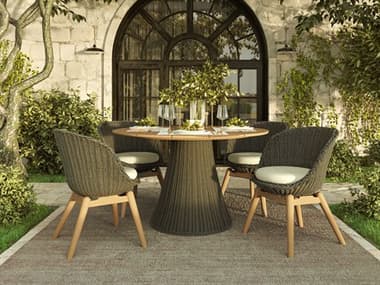 Oxford Gardens Tulle Teak Natural 5 Piece 48'' Round Dining Set with Bliss Linen Cushion OXF6178