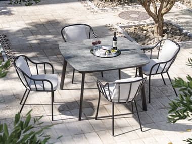 Oxford Gardens Malti Aluminum Carbon Skyline 5 Piece 45'' Square Dining Set with Bliss Linen OXF6183PCC