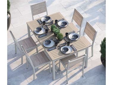 Oxford Garden Travira Aluminum Flint 63'' Rectangular Dining Set with Bellows Sling OXF6196PCF