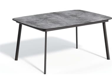 Oxford Garden Eiland Aluminum Carbon 63''W x 45''D Rectangular HPL Top Dining Table with Umbrella Hole OXFED63TAYPCC