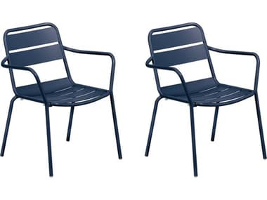 Oxford Garden Kapri Aluminum Prussian Stackable Dining Arm Chair (Set of 2) OXFKICHPC5402