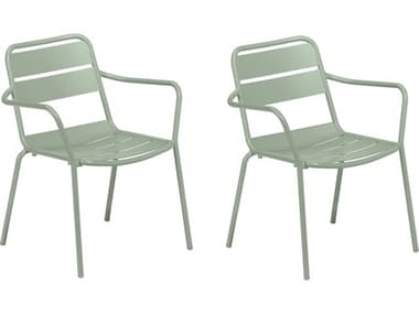 Oxford Garden Kapri Aluminum Sage Stackable Dining Arm Chair (Set of 2) OXFKICHPC56352