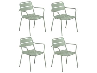 Oxford Garden Kapri Aluminum Sage Stackable Dining Arm Chair (Set of 4) OXFKICHPC56354