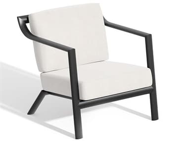 Oxford Garden Markoe Aluminum Carbon Lounge Chair with Sunbrella Bliss Linen Cushions OXFMKCCLNPCC