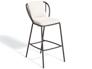 Oxford Garden Malti Aluminum Carbon Stackable Bar Stool with Bliss Linen Cushion OXFMLBCHLNPCC