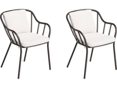 Oxford Gardens Malti Aluminum Carbon Stackable Dining Arm Chair with Bliss Linen Cushion (Set of 2) OXFMLCHLNPCC2