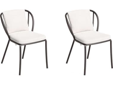 Oxford Garden Malti Aluminum Carbon Stackable Dining Side Chair with Bliss Linen Cushion (Set of 2) OXFMLSCLNPCC2