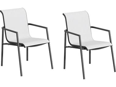 Oxford Garden Orso Aluminum Carbon Stackable Dining Arm Chair with Fog Sling (Price Includes 2) OXFORCHSS001PCC2