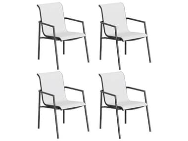 Oxford Garden Orso Aluminum Carbon Stackable Dining Arm Chair with Fog Sling (Price Includes 4) OXFORCHSS001PCC4