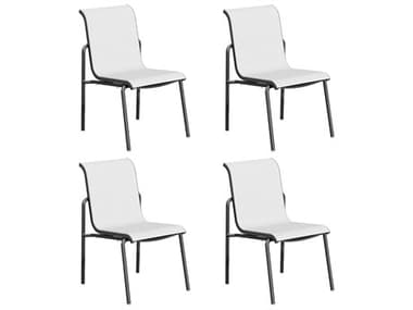 Oxford Garden Orso Aluminum Carbon Stackable Dining Side Chair with Fog Sling (Price Includes 4) OXFORSCSS001PCC4