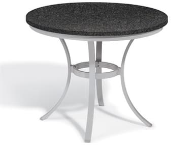 Oxford Garden Travira Aluminum Flint 36'' Round Granite Top Bistro Table with Umbrella Hole OXFTV36FTAL