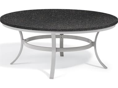 Oxford Garden Travira Aluminum Flint 48'' Wide Round Chat Table with Umbrella Hole OXFTV48CAL