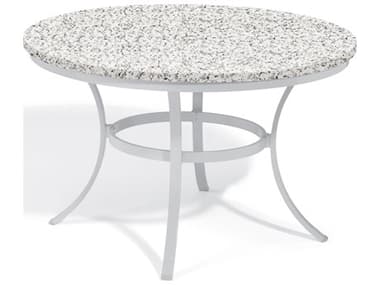 Oxford Garden Travira Aluminum Flint 47'' Round Granite Top Dining Table with Umbrella Hole OXFTV48TAH