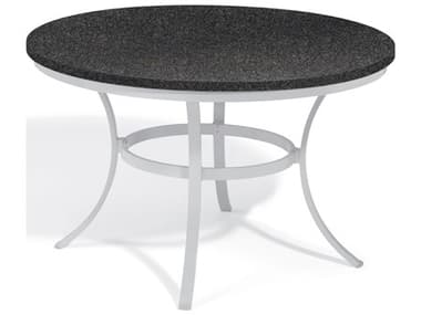 Oxford Garden Travira Aluminum Flint 47'' Round Granite Top Dining Table with Umbrella Hole OXFTV48TAL